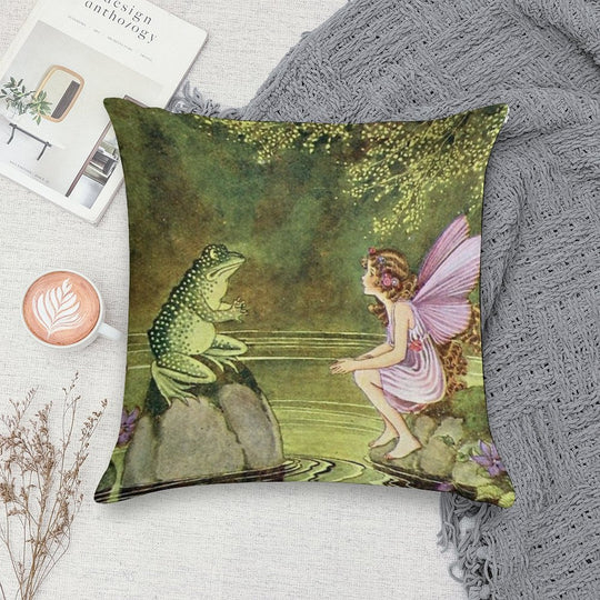 Frog And Fairy Talking -Ida Rentoul Outhwaite Soft Reinforced Edging Throw Pillow