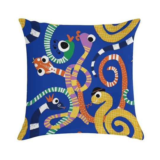 Cute Crazy Snakes Electric Blue Soft Short Plush Fabric Throw Pillow