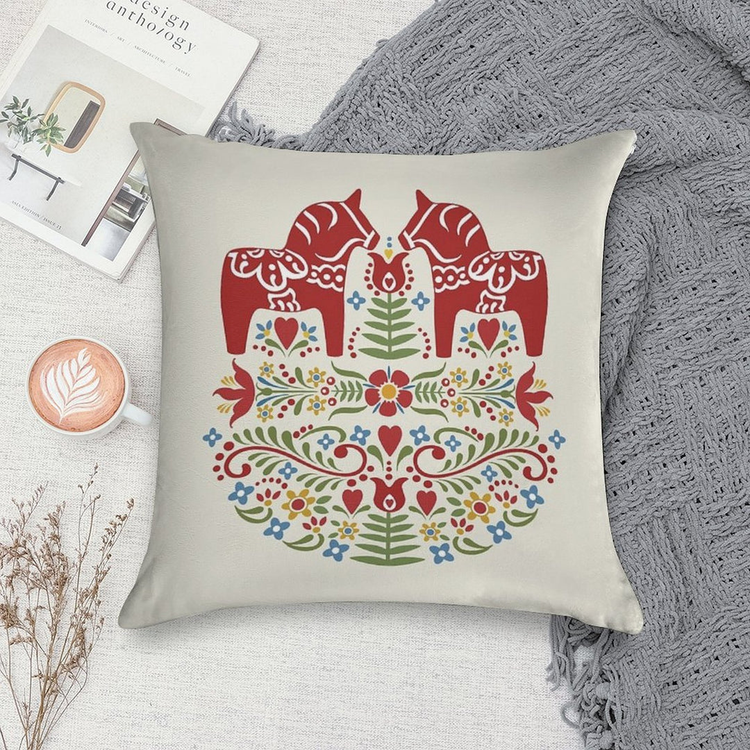 Scandinavian Dala Horse, Swedish Folk Art Soft Multiple Sizes Throw Pillow