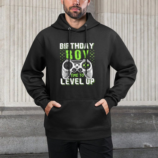 Level Up Birthday Boy Video Game - Classic Fit, Black, Kids Party Gift Medium-Weight Fabric Hoodie