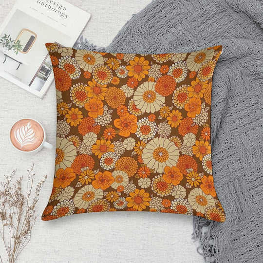 70s Retro Daisies, Vintage Flower Power, Orange And Brown, Boho, Soft Ultra-Soft Texture Throw Pillow