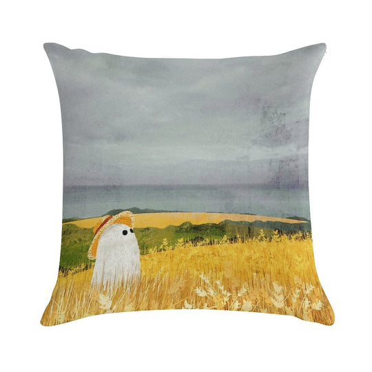 There's A Ghost in The Wheat Field Again... Soft Shrink-Resistant Throw Pillow