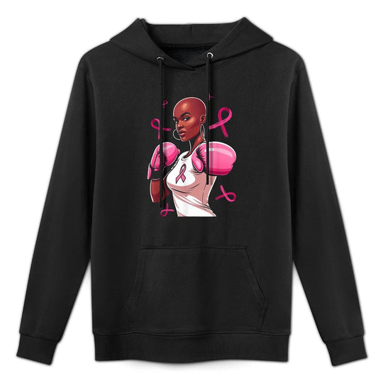 Breast Cancer Awareness African American Afro Pink Ribbon Medium-Weight Fabric Hoodie