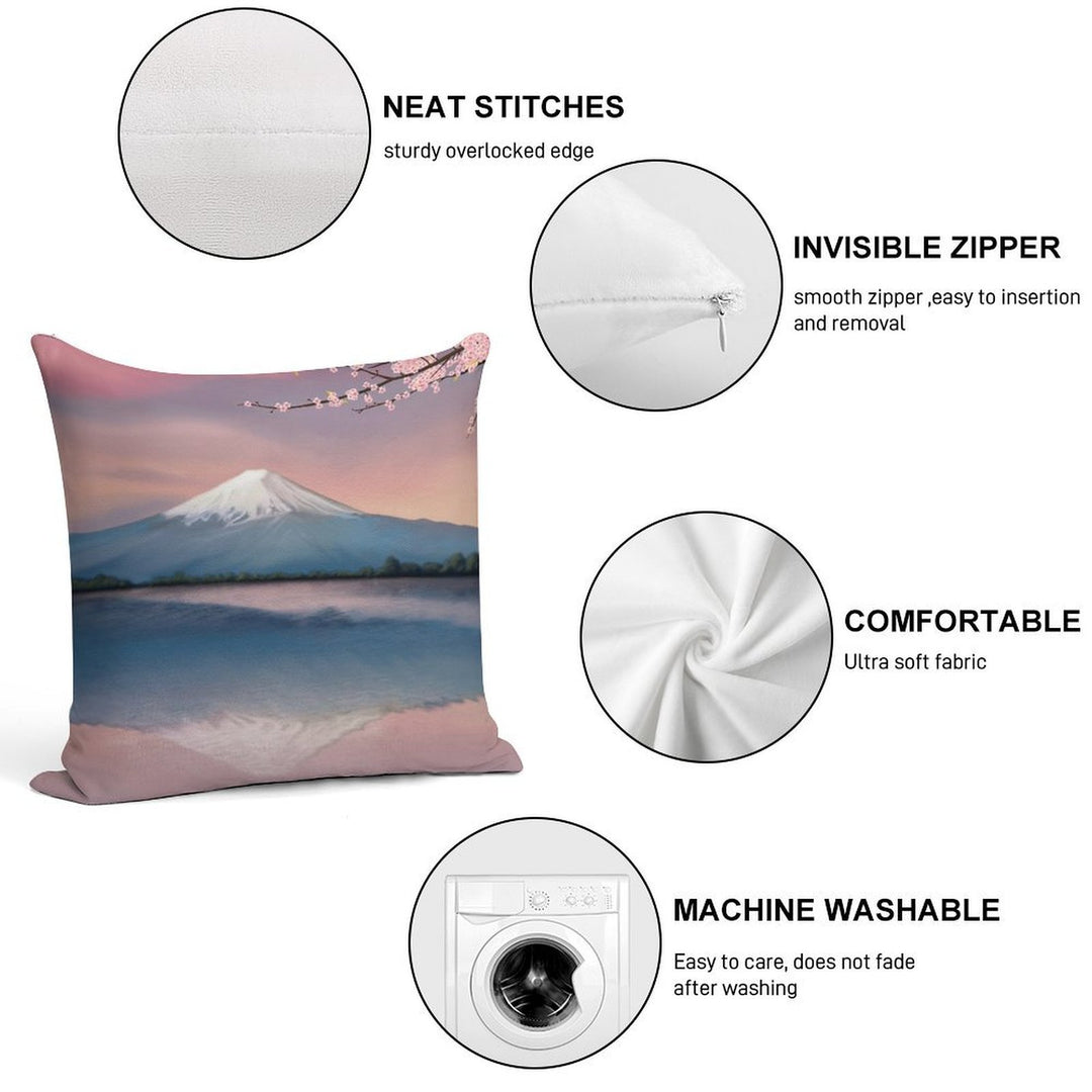 Mt Fuji with Cherry Blossoms Soft Fade-Resistant Throw Pillow