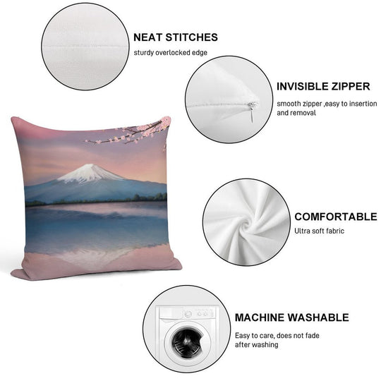 Mt Fuji with Cherry Blossoms Soft Fade-Resistant Throw Pillow