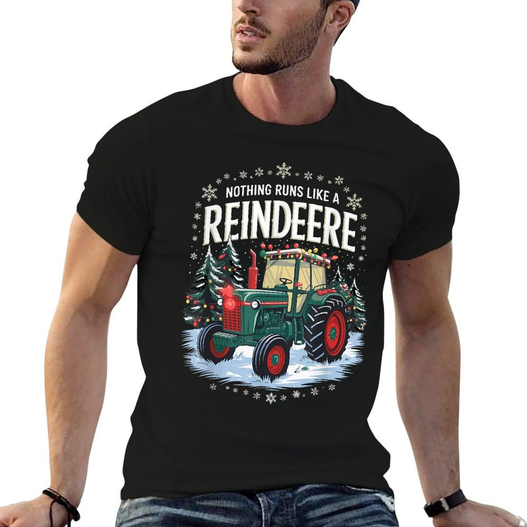Nothing Runs Like A Reindeer Funny Christmas Tractor Farm  Fade-proof Color T-Shirt