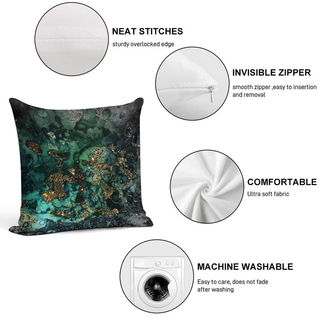Gold Indigo Faux Malachite Marble Soft Washable Throw Pillow