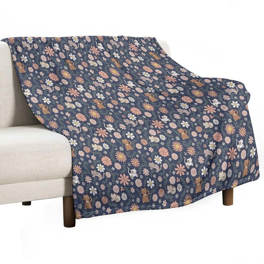 Flower Meower (Navy) Comfort Throw Blanket