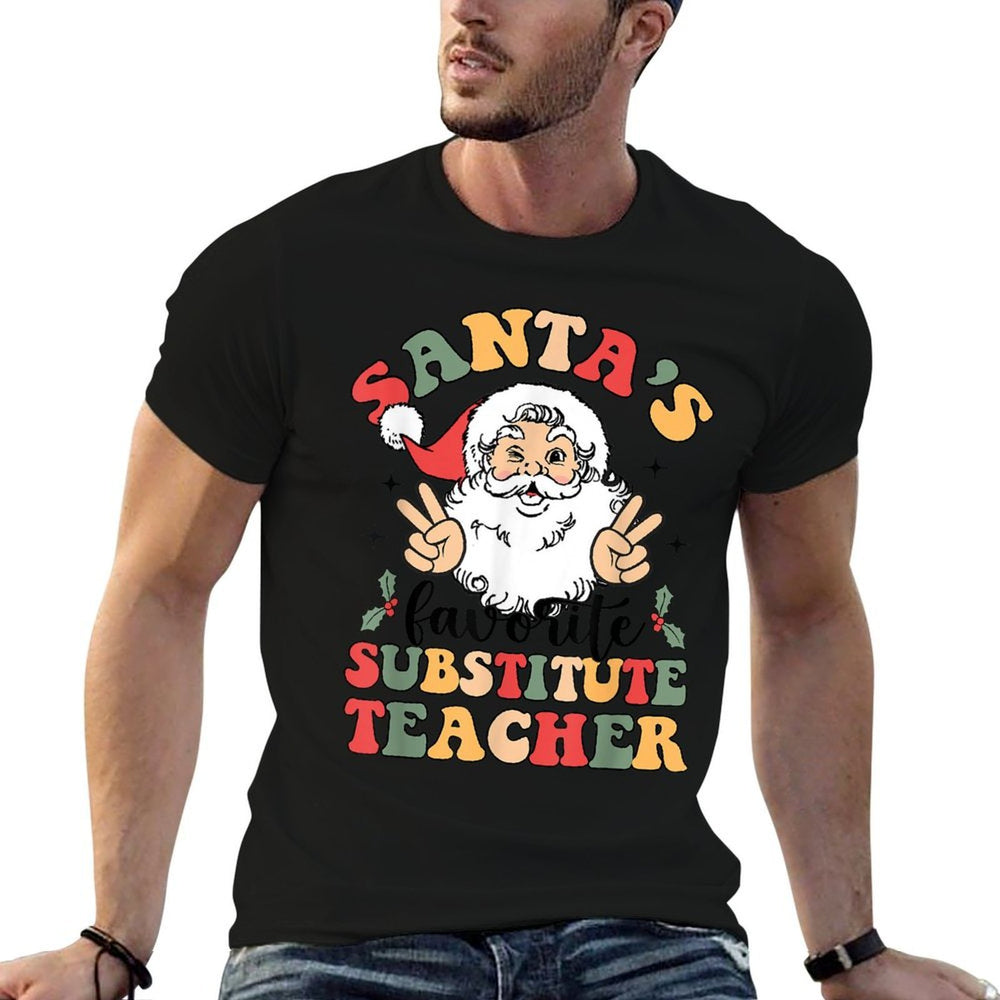 Groovy Santas Favorite Substitute Teacher Funny Christmas  Eco-friendly Material T-Shirt
