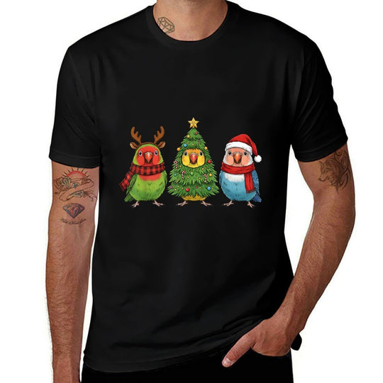 Retro Christmas Lovebird Parrot Santa Reindeer  Soft T-Shirt