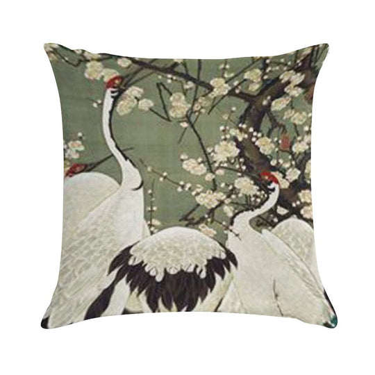 Favourite Artist - Plum Blossom And Cranes - Jakuchu Ito Soft Decorative Cover Throw Pillow