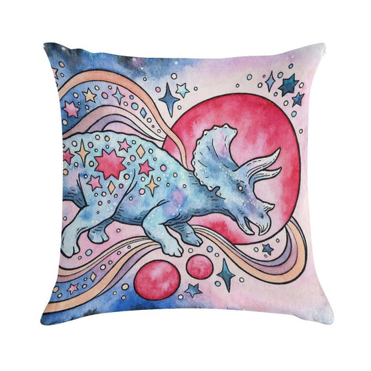 Star Tricera  Cosmic Dinosaur Watercolor Soft Reinforced Edging Throw Pillow