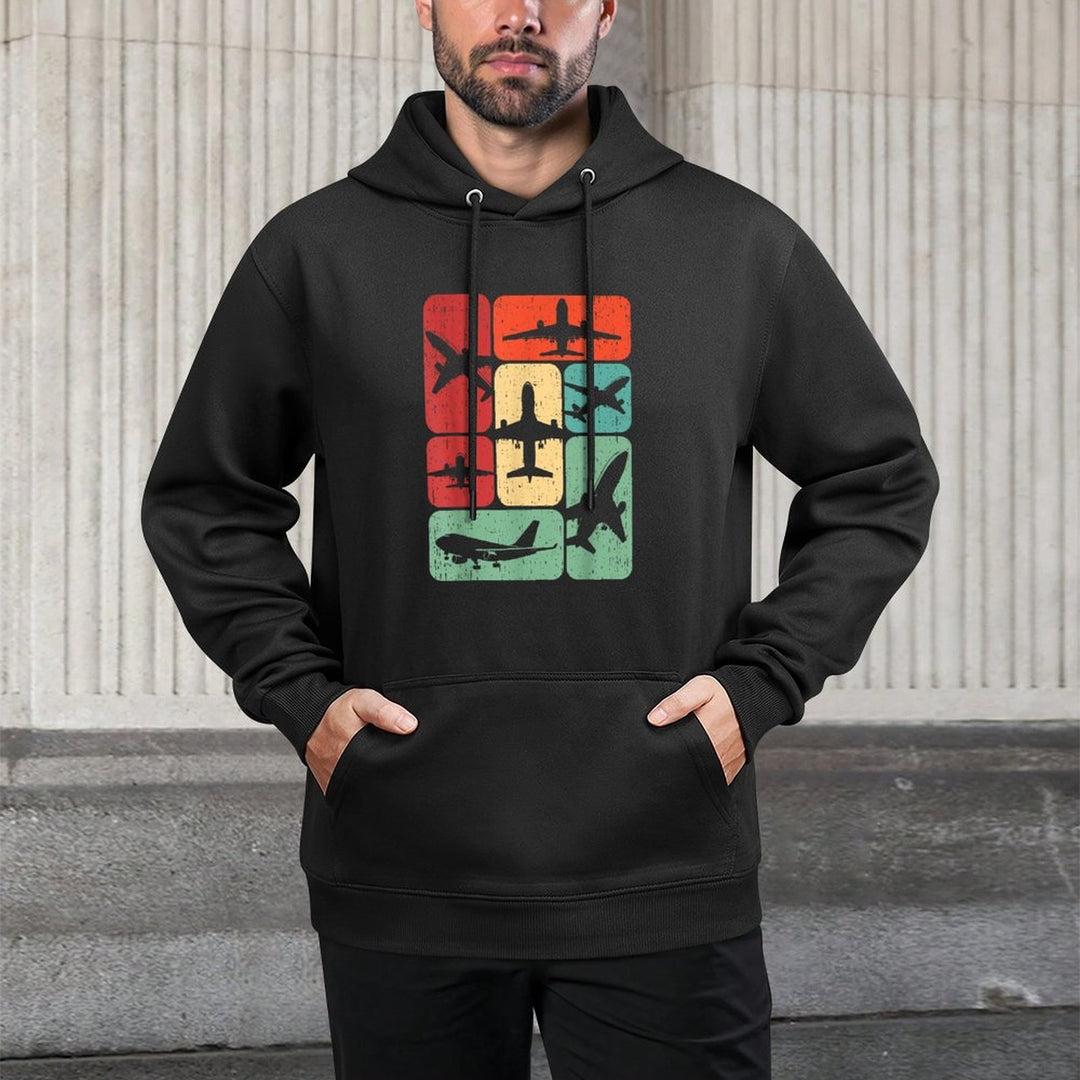 Vintage Airplane Design Gifts Kids Men Airplane Pilot Art Retro Black Small Men Boys Winter All-Day Comfort Hoodie