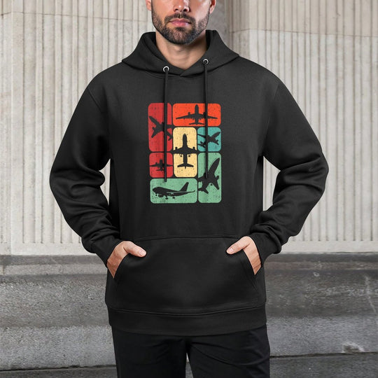 Vintage Airplane Design Gifts Kids Men Airplane Pilot Art Retro Black Small Men Boys Winter All-Day Comfort Hoodie