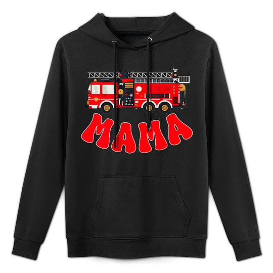 Mama Birthday Boy Fire Truck Firefighter First Birthday Mom Medium-Weight Fabric Hoodie