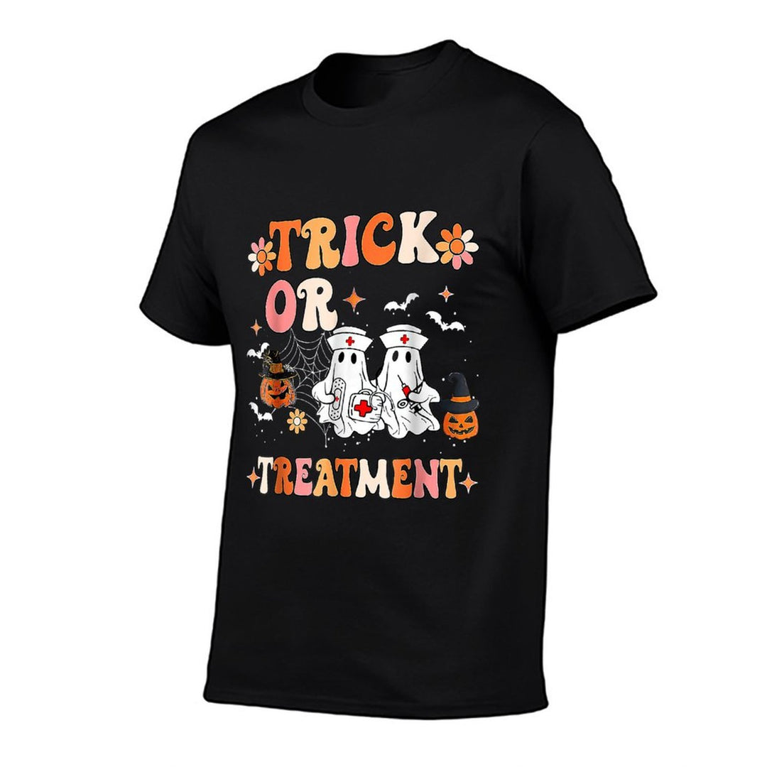 Trick Or Treatment Ghost Paramedic Halloween Nurse  Polyester Blend T-Shirt