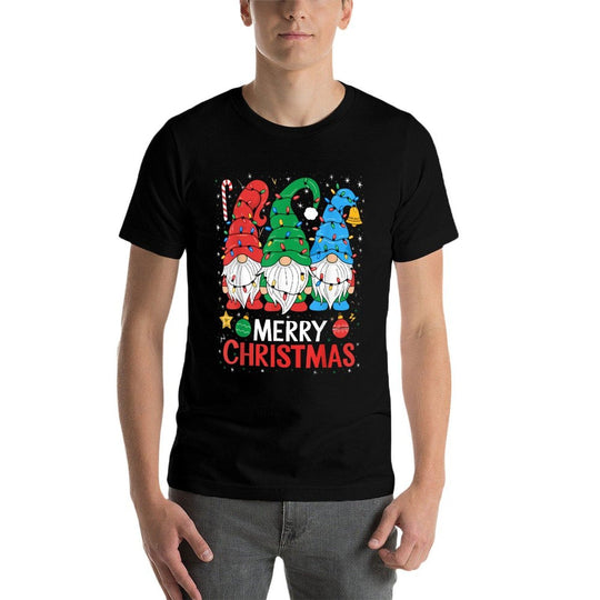 Gnomes Merry Christmas Light Family Gnome Xmas Matching  Ribbed Collar T-Shirt