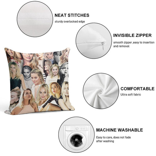 Margot Robbie Collage Soft Easy Maintenance Throw Pillow