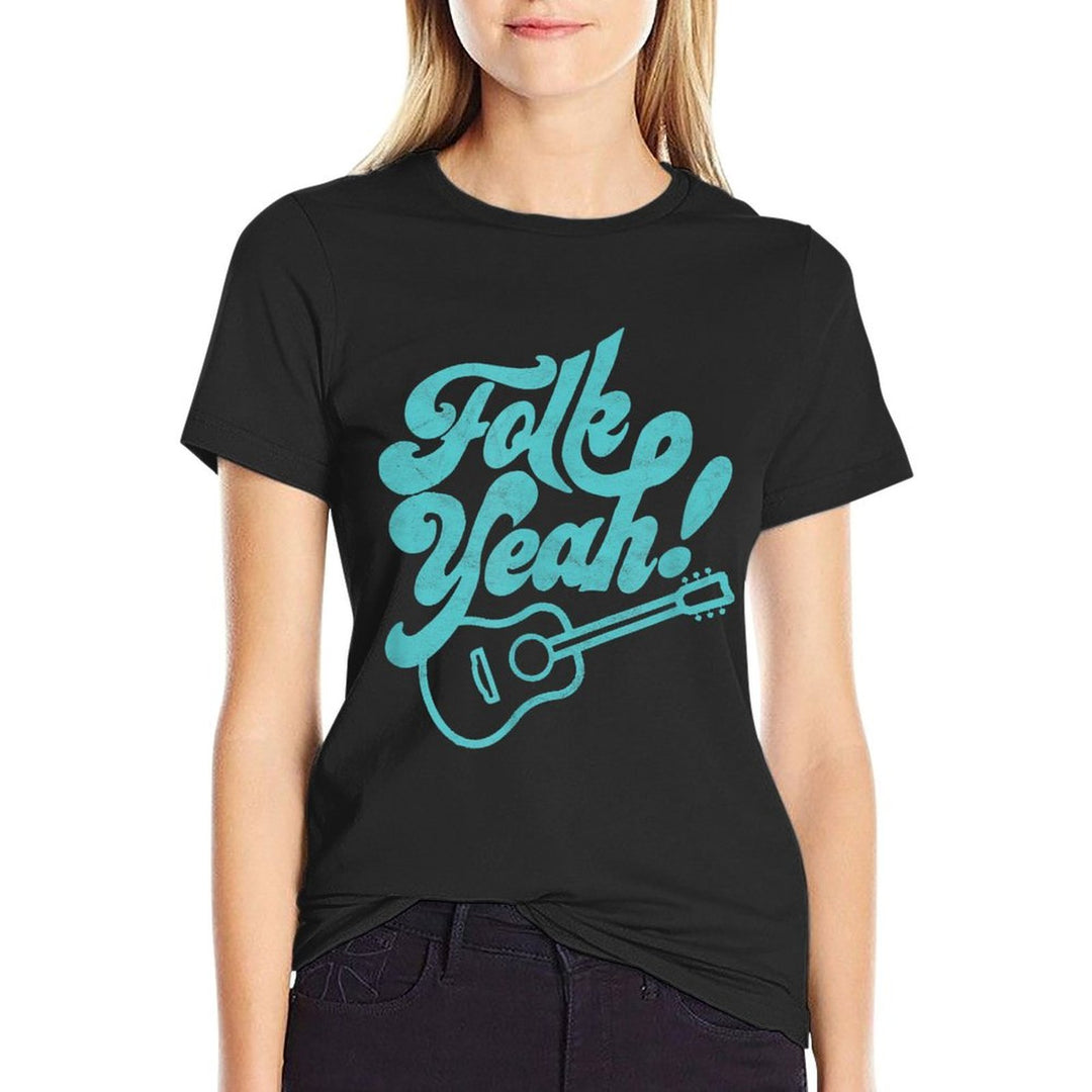 Folk Yeah! Funny Guitar Minimalist Music Retro Graphic  Easy-care T-Shirt