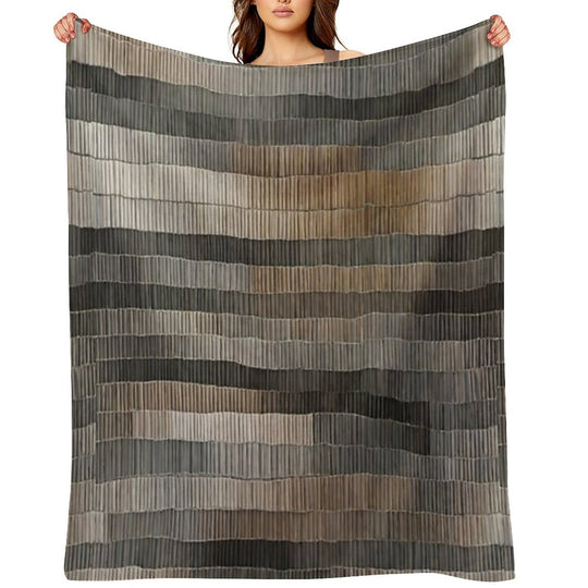 Black & Grey Horizontal Strap Abstract Retro Pattern Design Plush Throw Blanket