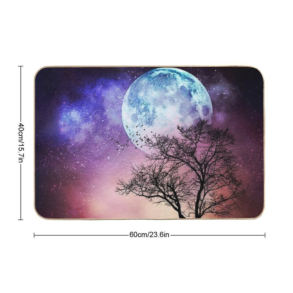 Moon Tree - Magical Night Scene with Tree And Full Moon  Fade-Resistant Bath Mat