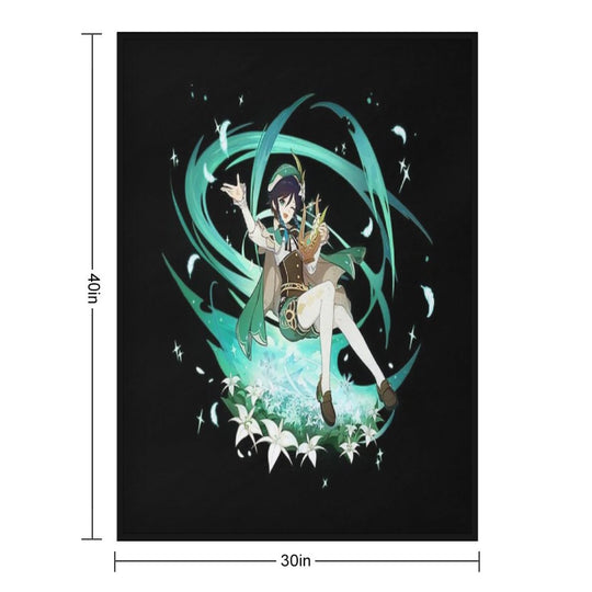 Genshin Impact - Venti Official Character Wish - Gacha Splash Art Sustainable Throw Blanket