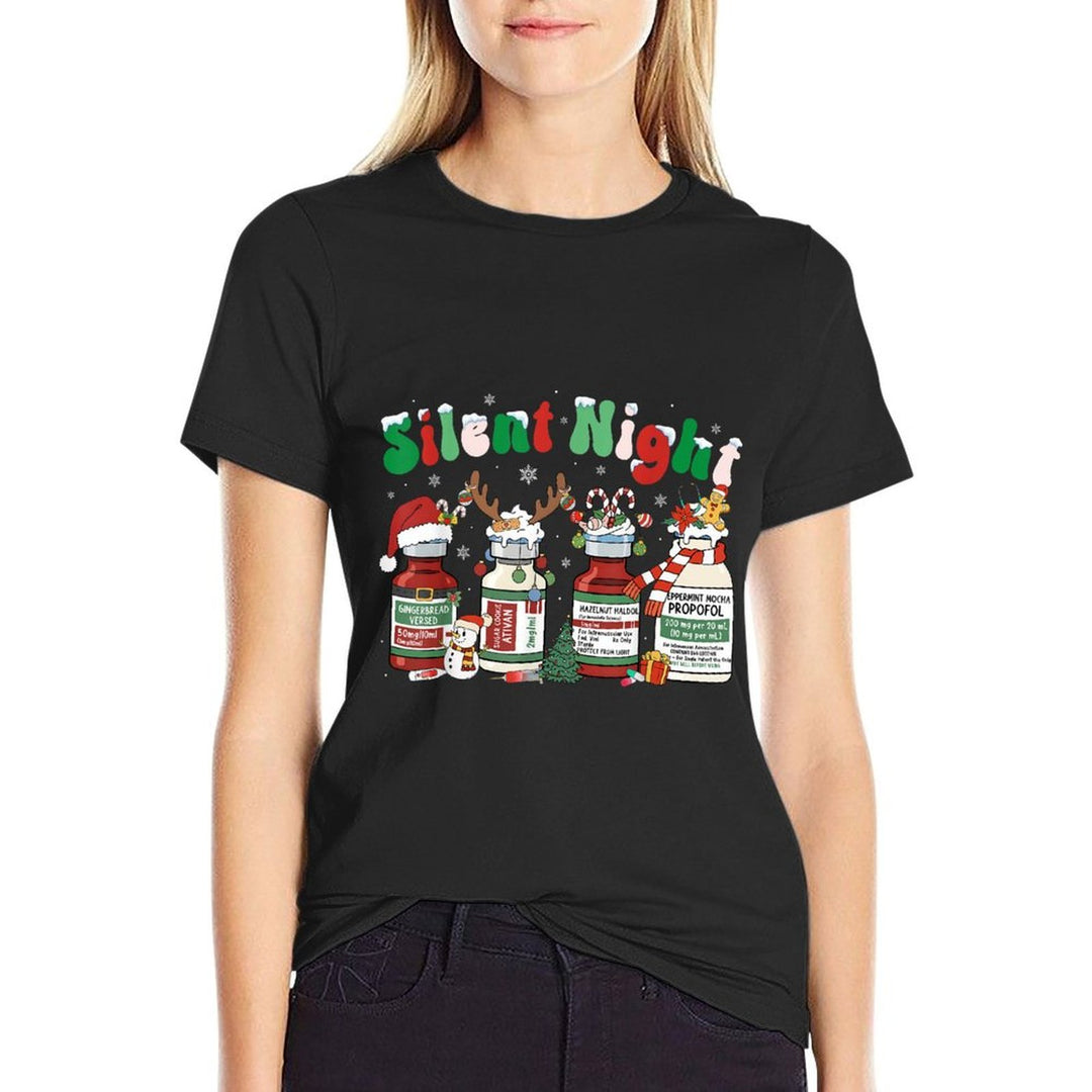 Retro Silent Night ICU Nurse Propofol Christmas Men Women  Easy-care T-Shirt
