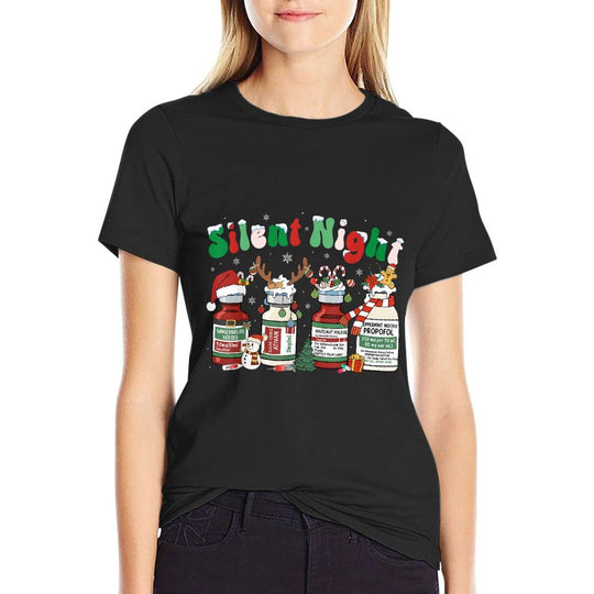 Retro Silent Night ICU Nurse Propofol Christmas Men Women  Easy-care T-Shirt