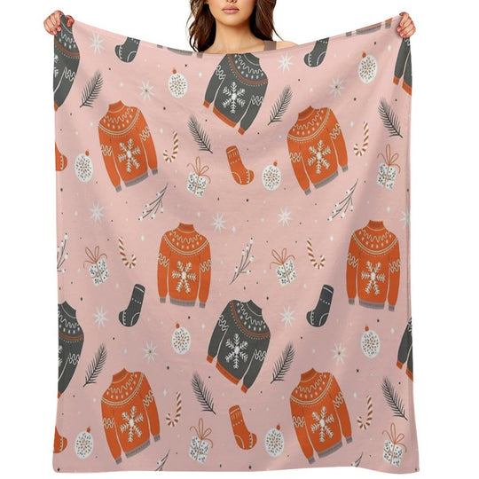 Christmas Sweater Pattern Pink Anti-pilling Throw Blanket