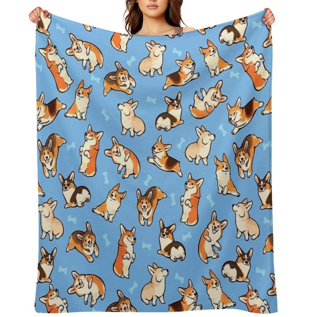 Jolly Corgis in Blue Sustainable Throw Blanket