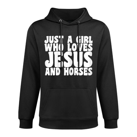 Just A Girl Who Loves Jesus And Horses Funny Christian Gift Cotton-Polyester Blend Hoodie