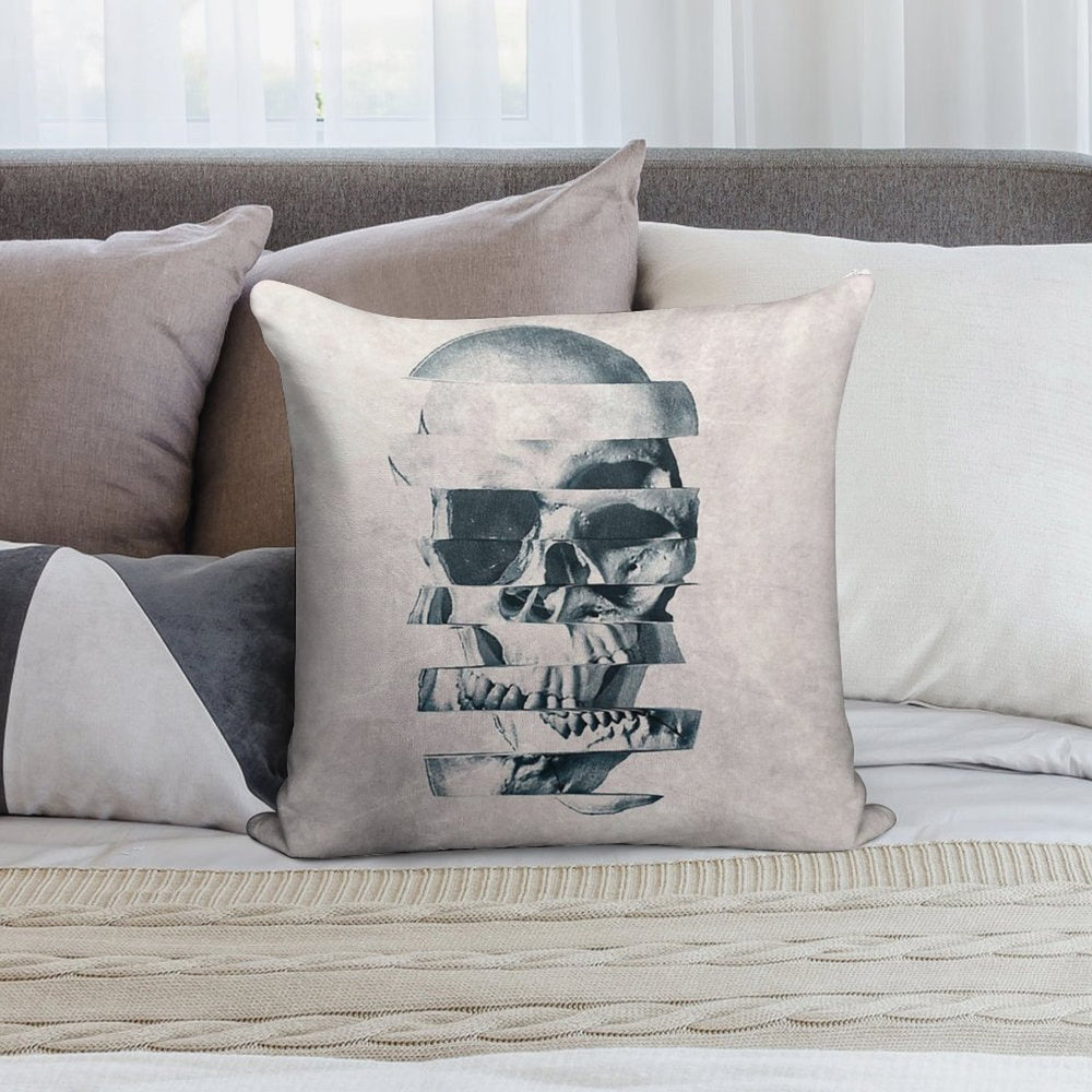 Glitch Skull Mono Soft Decorative Cover Throw Pillow