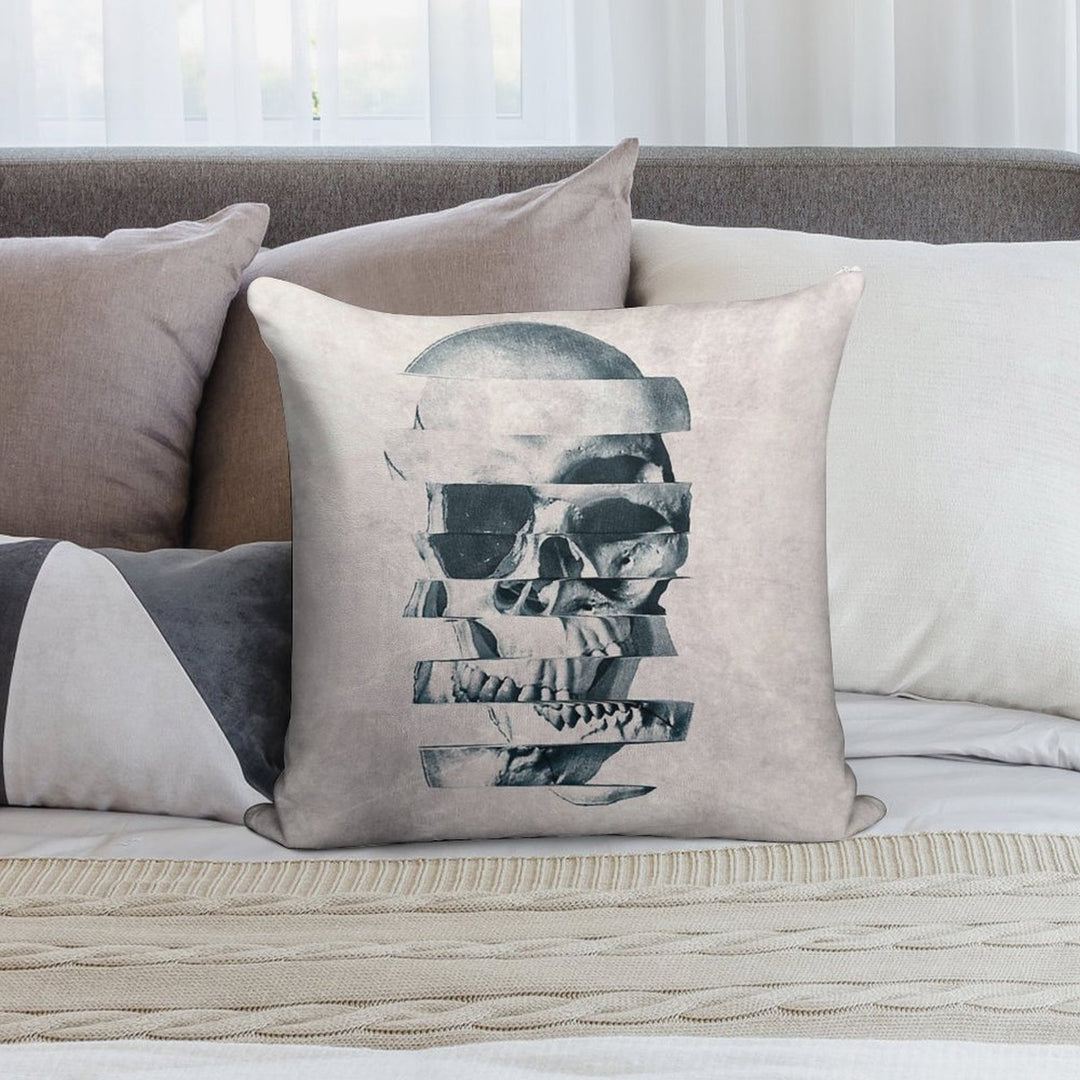 Glitch Skull Mono Soft Decorative Cover Throw Pillow