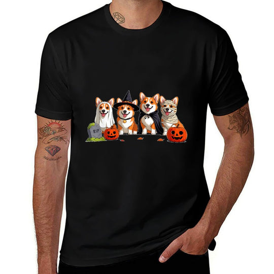 Corgi Dog Ghost Witch Mummy Pumpkin Funny Halloween Costume  Heathered Texture T-Shirt