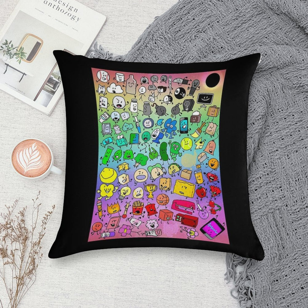 BFDI Inanimate Insanity All Characters (Rainbow) Soft Short Plush Fabric Throw Pillow