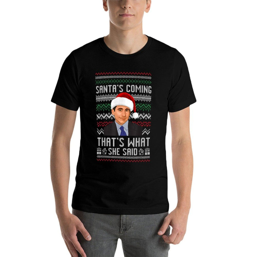 Santas Coming Thats What She Said Ugly Christmas  Oversized Silhouette T-Shirt