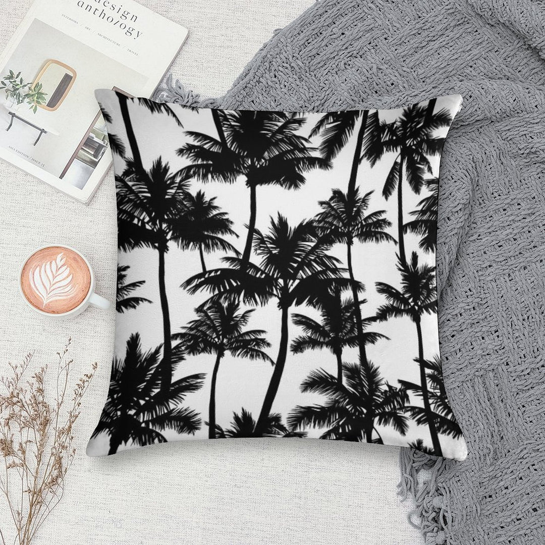 Black Palm Trees on White Background. Soft Decorative Cover Throw Pillow