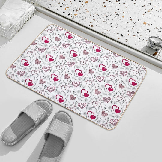 Red & White Hearts Galore  Fade-Resistant Bath Mat