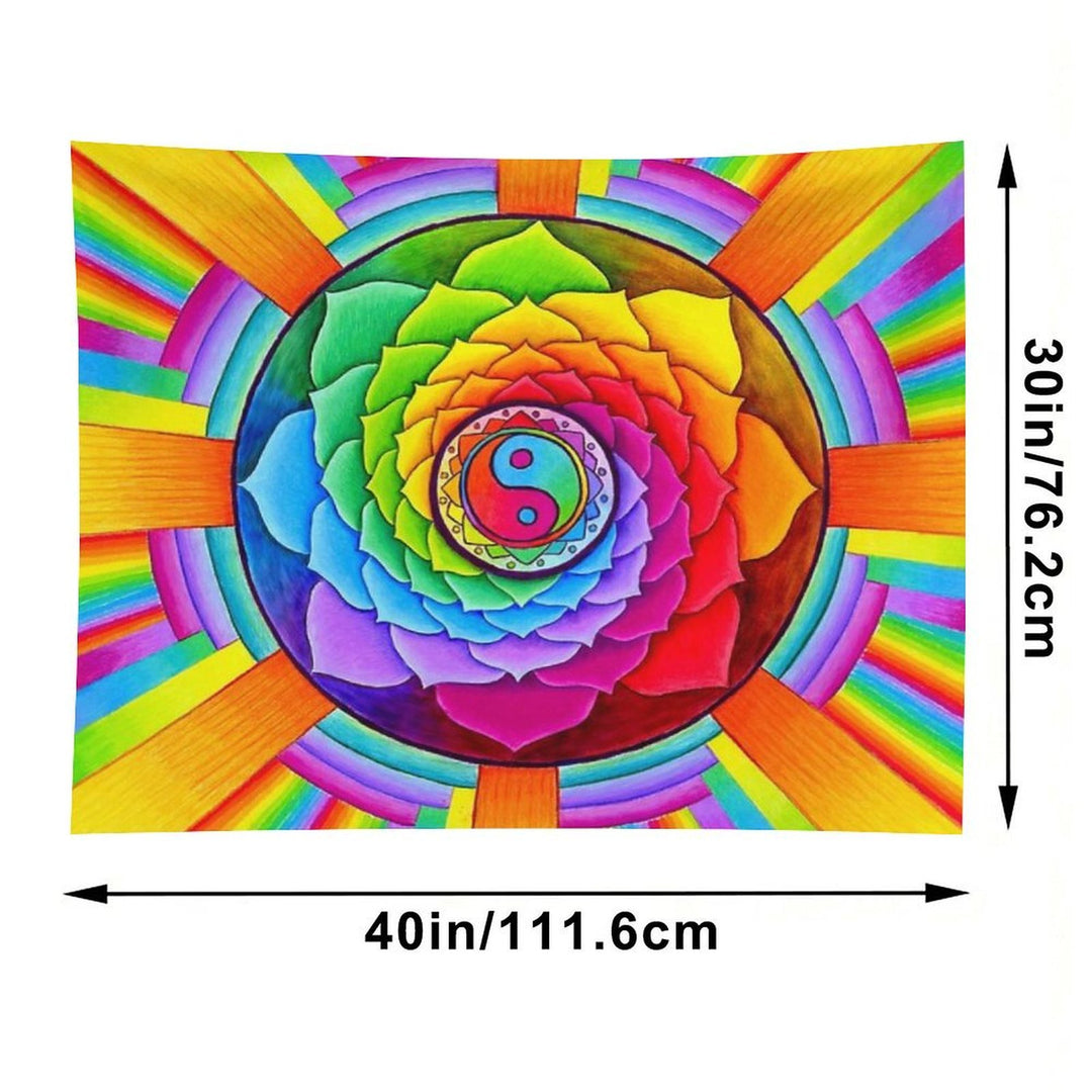 Healing Lotus Rainbow Yin Yang Psychedelic Mandala Tapestry