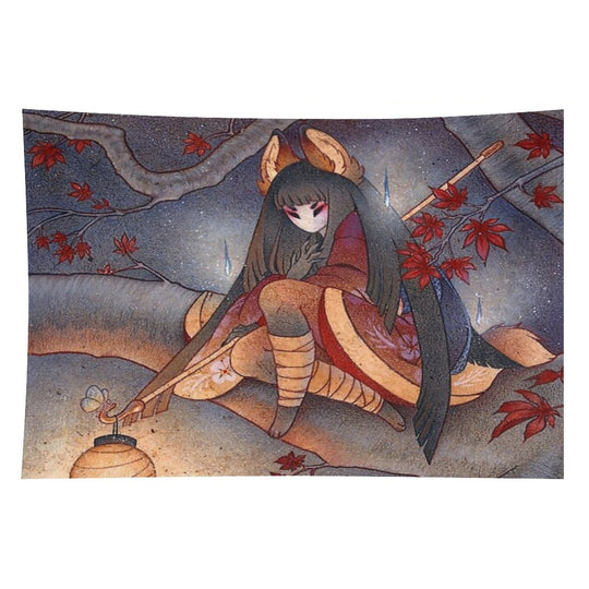 Japanese Maple Kitsune with Lantern Tapestry