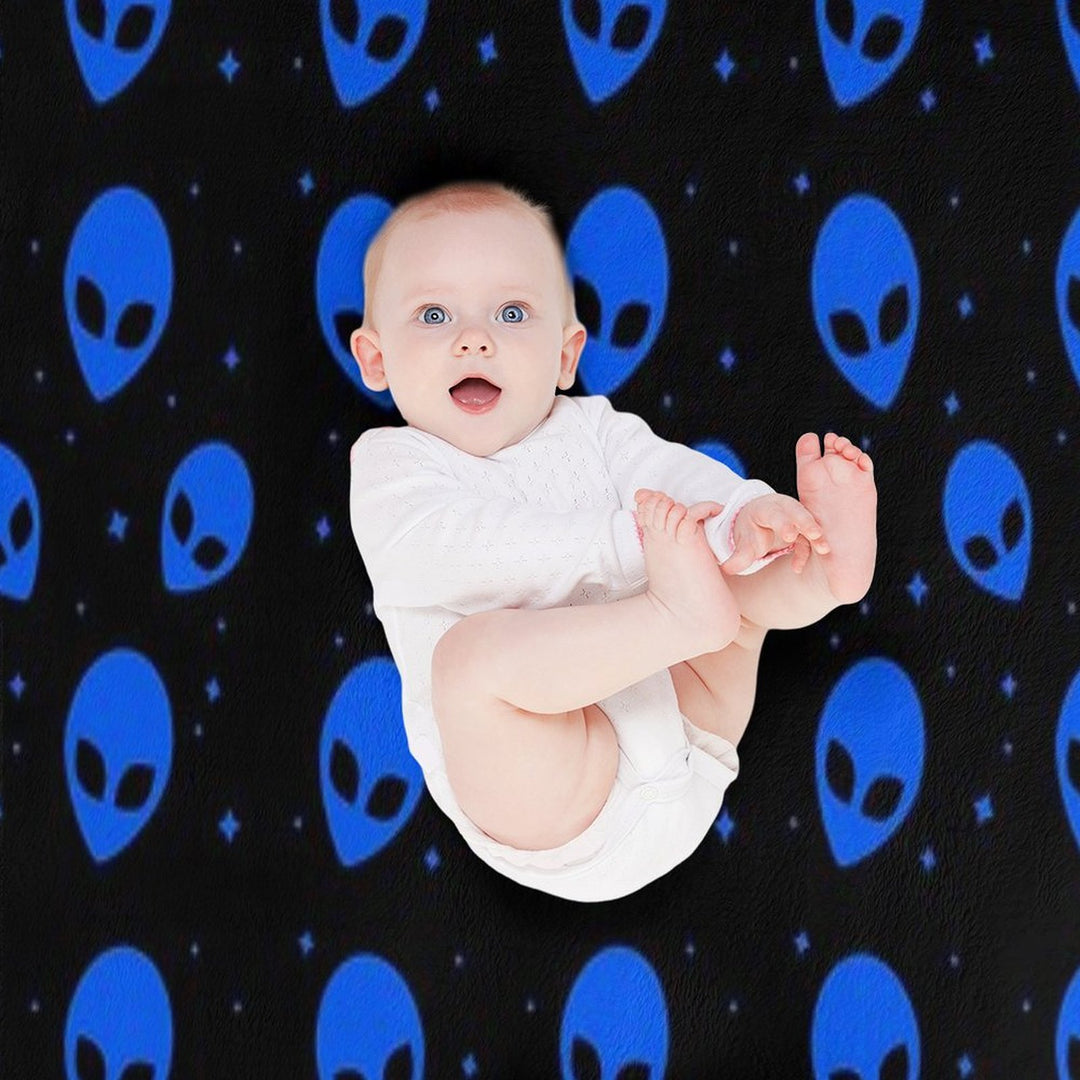 Blue And Black Alien Pattern Sustainable Throw Blanket