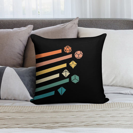 Retro Rainbow Polyhedral Dice Set Colors Tabletop RPG Soft Home Decor Throw Pillow
