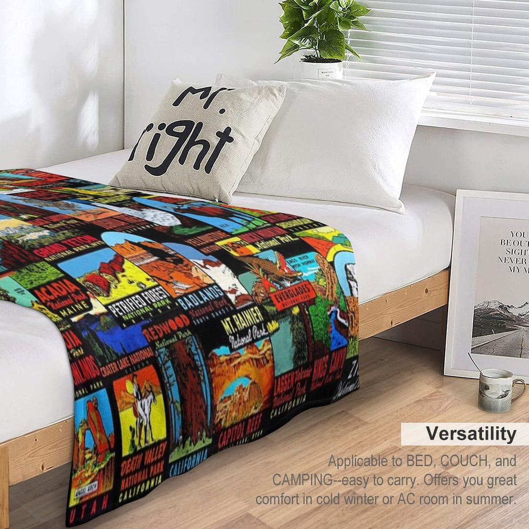 American National Parks Vintage Travel Decal Bomb Versatility Throw Blanket