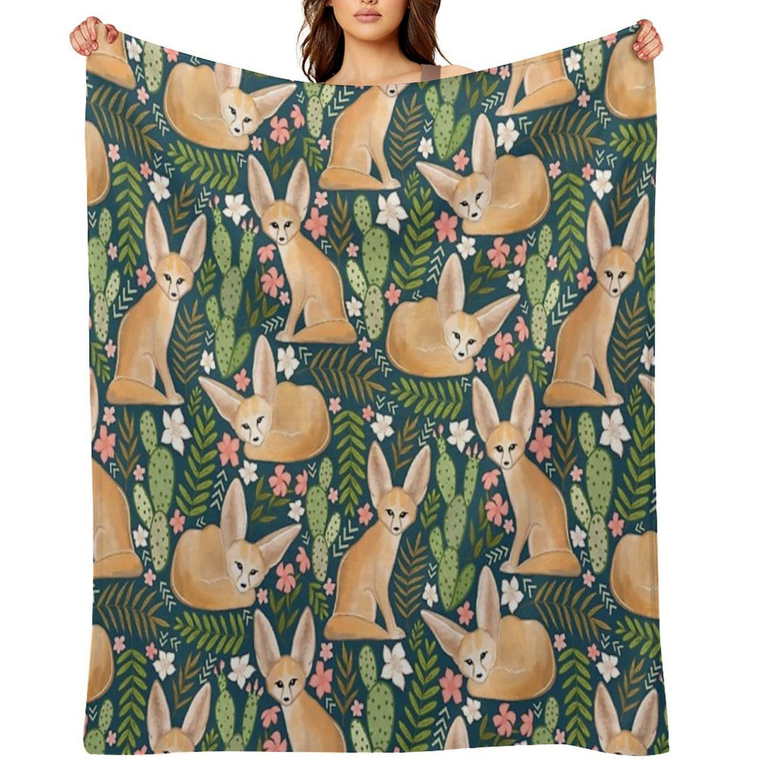 Fantastic Fennec Foxes on Navy Wrinkle-free Throw Blanket