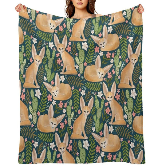 Fantastic Fennec Foxes on Navy Wrinkle-free Throw Blanket