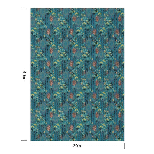 Japanese Garden in Teal Gold Red And Black Wrinkle-free Throw Blanket