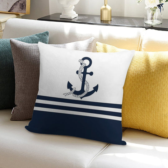 Nautical Blue Anchors with Blue And White Stripes Soft Skin-Friendly Throw Pillow
