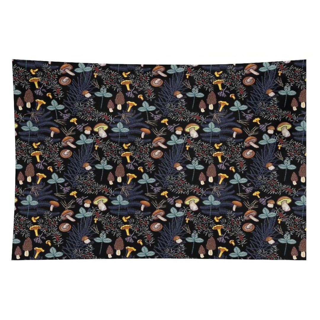Dark Wild Forest Mushrooms Tapestry