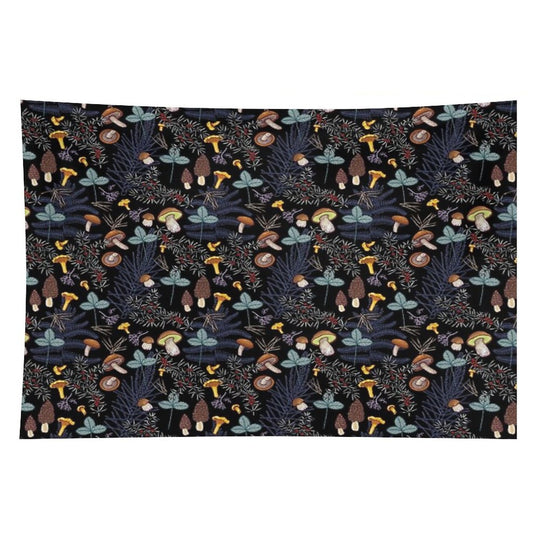 Dark Wild Forest Mushrooms Tapestry