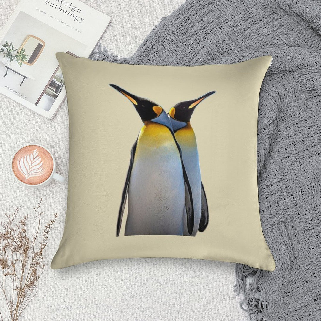 Two King Penguins on The Beach  Unique Photo Art Soft High-Density Material Throw Pillow